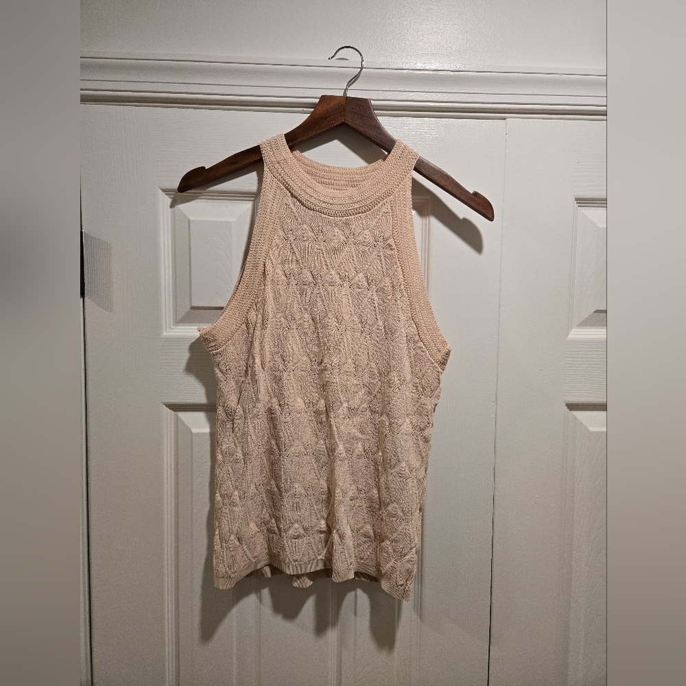 Feather Stitch Halter Top Beige - L